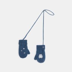 قفازات صوفية مبطّنة بالفرو، باللون الأزرق ومطبوع عليها رسم حيوان للأولاد الصغار